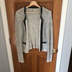 Joie leather trim tweed jacket